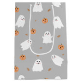 Schattigee Ghost & Pumpkin Grey Halloween Pattern Medium Cadeauzakje (Achterkant)