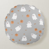 Schattigee Ghost & Pumpkin Grey Halloween Pattern Rond Kussen (Voorkant)