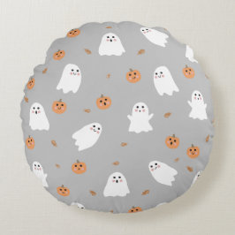 Schattigee Ghost & Pumpkin Grey Halloween Pattern Rond Kussen
