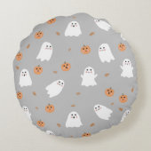 Schattigee Ghost & Pumpkin Grey Halloween Pattern Rond Kussen (Achterkant)