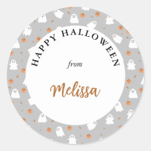 Schattigee Ghost & Pumpkin Grey Halloween Pattern Ronde Sticker