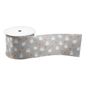 Schattigee Ghost & Pumpkin Grey Halloween Pattern Satijnen Lint (Spoel)