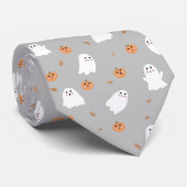 Schattigee Ghost & Pumpkin Grey Halloween Pattern Stropdas (Opgerold)