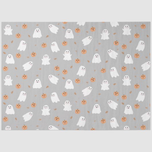 Schattigee Ghost & Pumpkin Grey Halloween Pattern Tissuepapier (Voorkant)