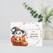 Schattigee Ghost Pumpkin Halloween Feestdagenkaart (Staand voorkant)