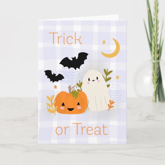 Schattigee Ghost & Pumpkin Halloween Herfst Trick  Kaart (Voorkant)