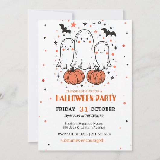 Schattigee Ghost & Pumpkin Halloween Kaart (Voorkant)