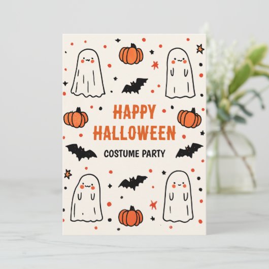 Schattigee Ghost & Pumpkin Halloween Kaart (Staand voorkant)