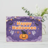 Schattigee Ghost & Pumpkin Halloween Kaart (Staand voorkant)