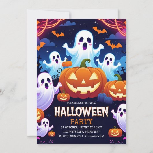 Schattigee Ghost & Pumpkin Halloween Kinder Partij Feestdagenkaart (Voorkant)