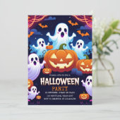 Schattigee Ghost & Pumpkin Halloween Kinder Partij Feestdagenkaart (Staand voorkant)