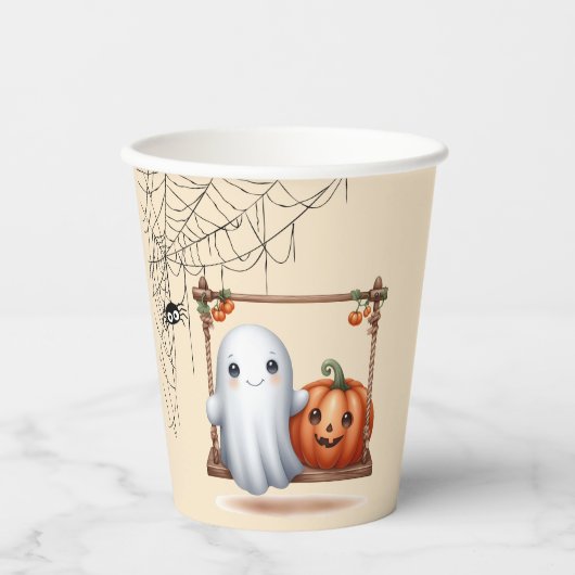 Schattigee Ghost Pumpkin Halloween Papieren Bekers (Voorkant)
