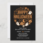 Schattigee Ghost & Pumpkin Halloween Party Kaart (Voorkant)