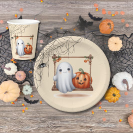 Schattigee Ghost Pumpkin Halloween Party Papieren Bordje