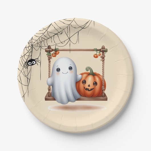 Schattigee Ghost Pumpkin Halloween Party Papieren Bordje (Voorkant)
