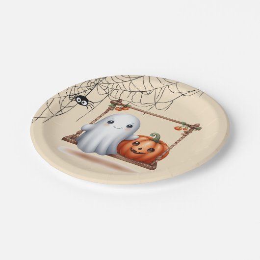 Schattigee Ghost Pumpkin Halloween Party Papieren Bordje (Gekanteld)