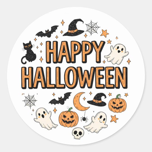 Schattigee Ghost & Pumpkin Halloween Party Ronde Sticker (Voorkant)