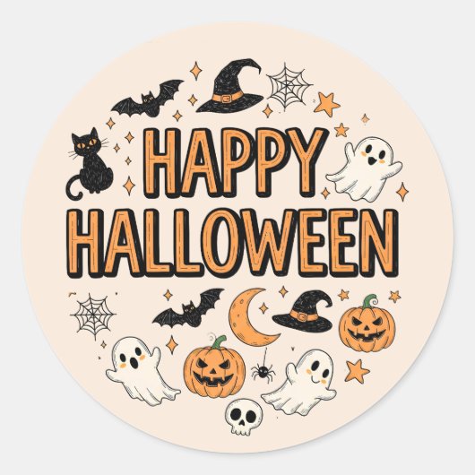 Schattigee Ghost & Pumpkin Halloween Party Ronde Sticker (Voorkant)