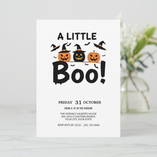 Schattigee Ghost & Pumpkin Halloween Party Uitnodi Kaart (Staand voorkant)