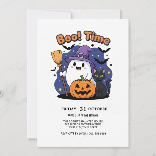 Schattigee Ghost & Pumpkin Halloween Party Uitnodi Kaart (Voorkant)