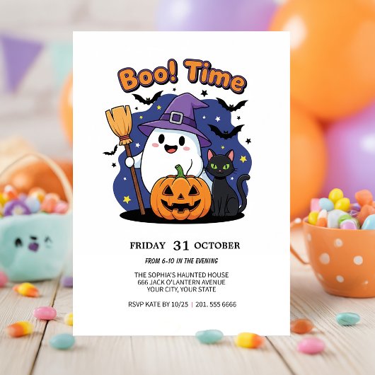 Schattigee Ghost & Pumpkin Halloween Party Uitnodi Kaart