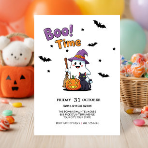 Schattigee Ghost & Pumpkin Halloween Party Uitnodi Kaart