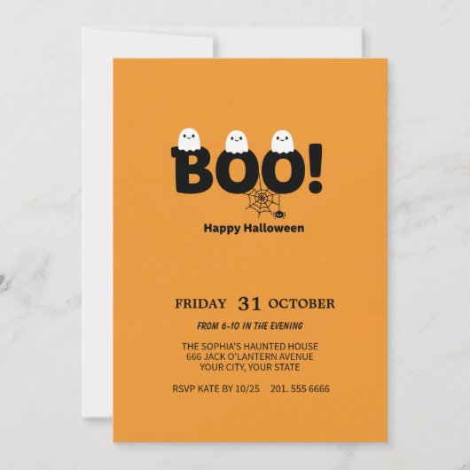 Schattigee Ghost & Pumpkin Halloween Party Uitnodi Kaart (Voorkant)
