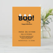 Schattigee Ghost & Pumpkin Halloween Party Uitnodi Kaart (Staand voorkant)