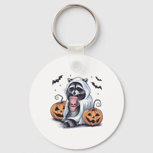 Schattigee Ghost Pumpkin Halloween Raccoon Kostuum Sleutelhanger (Voorkant)