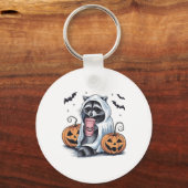 Schattigee Ghost Pumpkin Halloween Raccoon Kostuum Sleutelhanger (Voorkant)