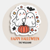 Schattigee Ghost & Pumpkin Halloween Ronde Sticker (Voorkant)