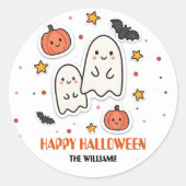 Schattigee Ghost & Pumpkin Halloween Ronde Sticker (Voorkant)