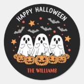 Schattigee Ghost & Pumpkin Halloween Ronde Sticker (Voorkant)