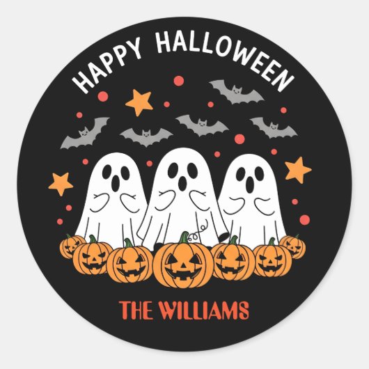 Schattigee Ghost & Pumpkin Halloween Ronde Sticker (Voorkant)