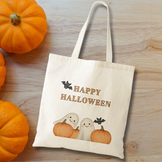 Schattigee Ghost Pumpkin Halloween Tote Bag