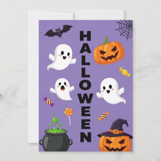 Schattigee Ghost & Pumpkin Halloween Uitnodiging (Voorkant)