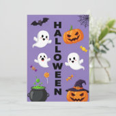 Schattigee Ghost & Pumpkin Halloween Uitnodiging (Staand voorkant)