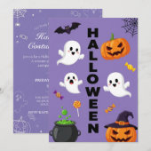 Schattigee Ghost & Pumpkin Halloween Uitnodiging (Voorkant / Achterkant)