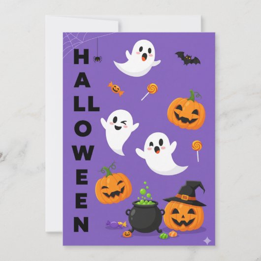 Schattigee Ghost & Pumpkin Halloween Uitnodiging (Voorkant)