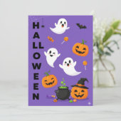 Schattigee Ghost & Pumpkin Halloween Uitnodiging (Staand voorkant)