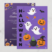 Schattigee Ghost & Pumpkin Halloween Uitnodiging (Voorkant / Achterkant)