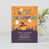 Schattigee Ghost & Pumpkin Halloween Uitnodiging (Staand voorkant)