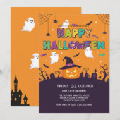 Schattigee Ghost & Pumpkin Halloween Uitnodiging (Voorkant / Achterkant)