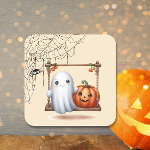 Schattigee Ghost Pumpkin Halloween Vierkante Sticker