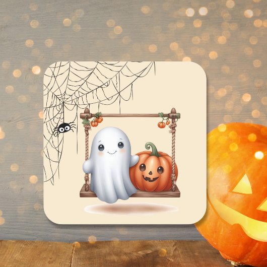 Schattigee Ghost Pumpkin Halloween Vierkante Sticker