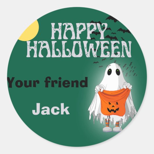 Schattigee Ghost Pumpkin Happy Halloween gepersona Ronde Sticker (Voorkant)