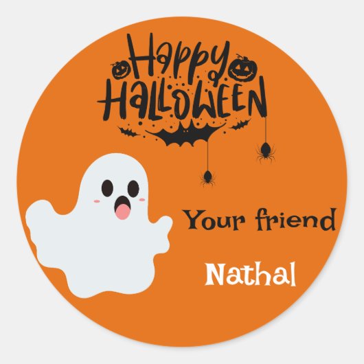 Schattigee Ghost Pumpkin Happy Halloween gepersona Ronde Sticker (Voorkant)