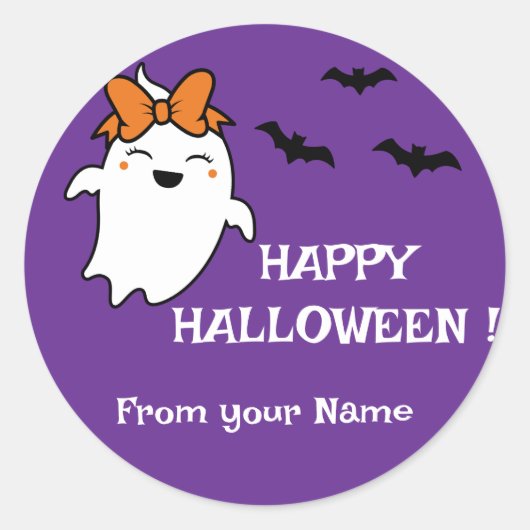 Schattigee Ghost Pumpkin Happy Halloween gepersona Ronde Sticker (Voorkant)
