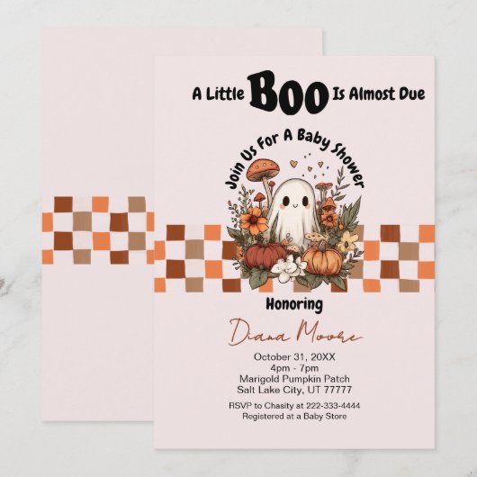 Schattigee Ghost & Pumpkin Herfst Halloween Baby s Kaart (Voorkant / Achterkant)