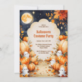 Schattigee Ghost & Pumpkin Kinder Halloween Kostuu Kaart (Voorkant)